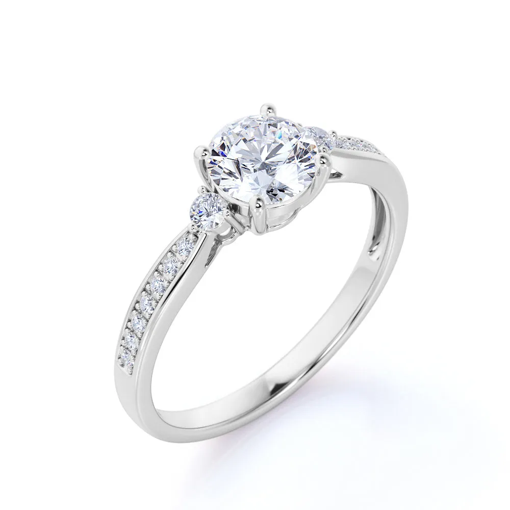 Daytime Style Bold Layering Certified 1.5 CT Round Lab Diamond 3 Stone Channel Set Engagement Ring
