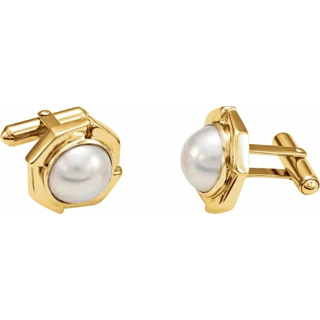 14K Yellow Mab? Cultured Pearl Cuff Links Refined Sparkle