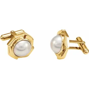 14K Yellow Mab? Cultured Pearl Cuff Links Refined Sparkle