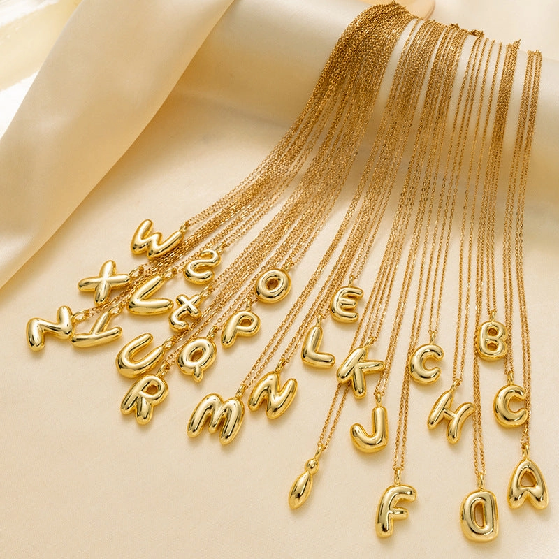 Luxury Gifts Sleek & Puffed Intial Necklace 18K Gold