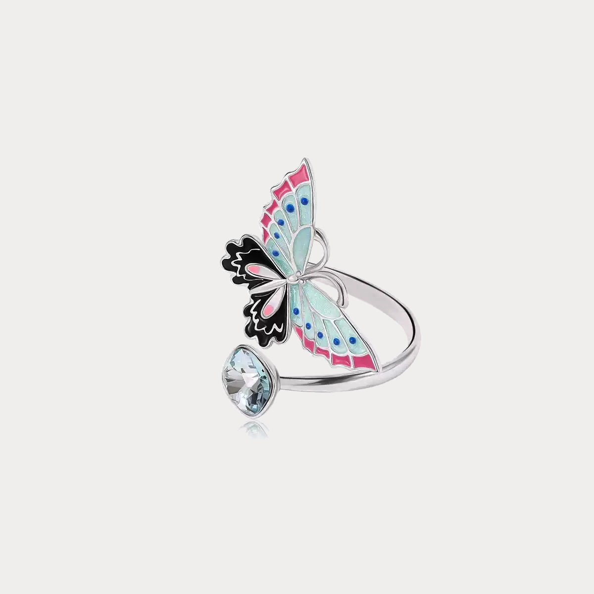 Retro Mood Silver Butterfly Enamel Ring