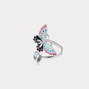 Retro Mood Silver Butterfly Enamel Ring