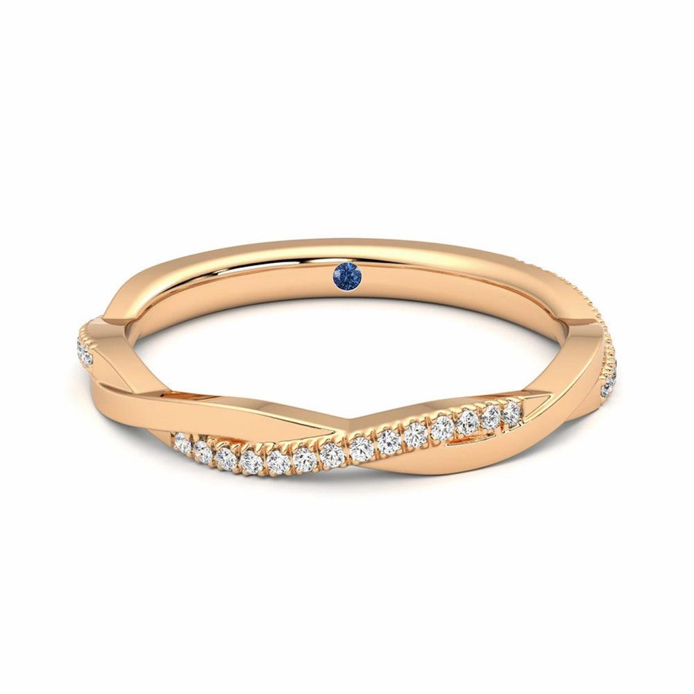 Flat Shot Minimal Look Twisted Band Pav?? Moissanite Wedding Band with Anniversary Stone Accent