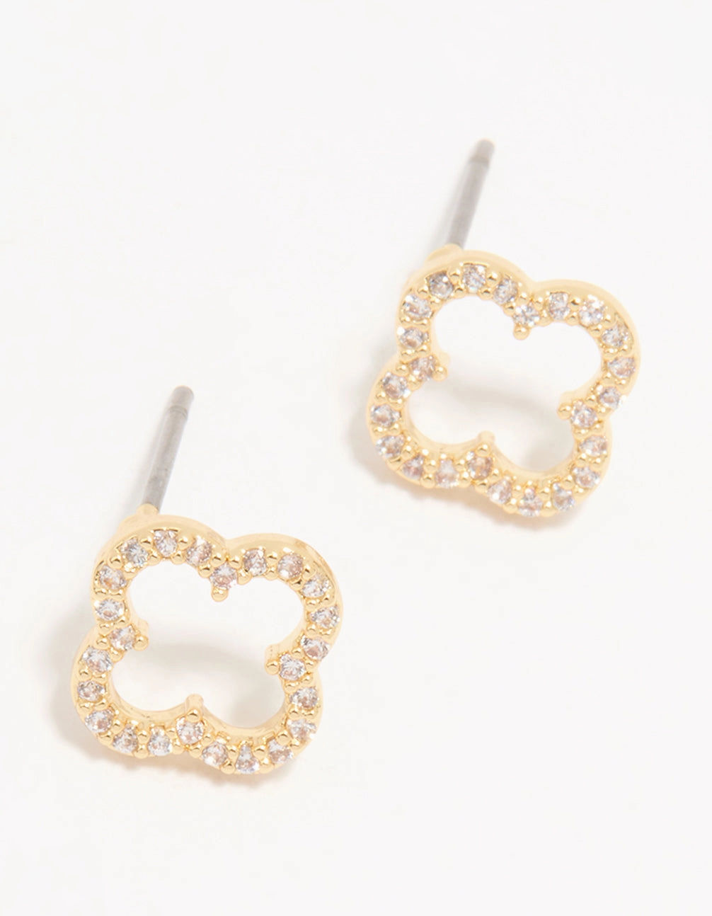 Subtle Form Gold Plated Cubic Zirconia Flower Outline Stud Earrings