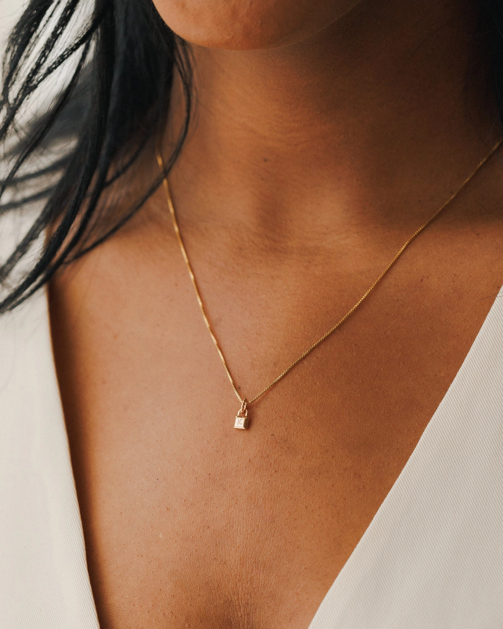 Initial Padlock Charm Dainty Detail