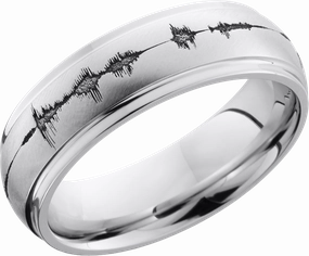 Cobalt chrome 7mm domed band with grooved edges and a laser-carved soundwave Allure Sparkle Silhouetted Shine