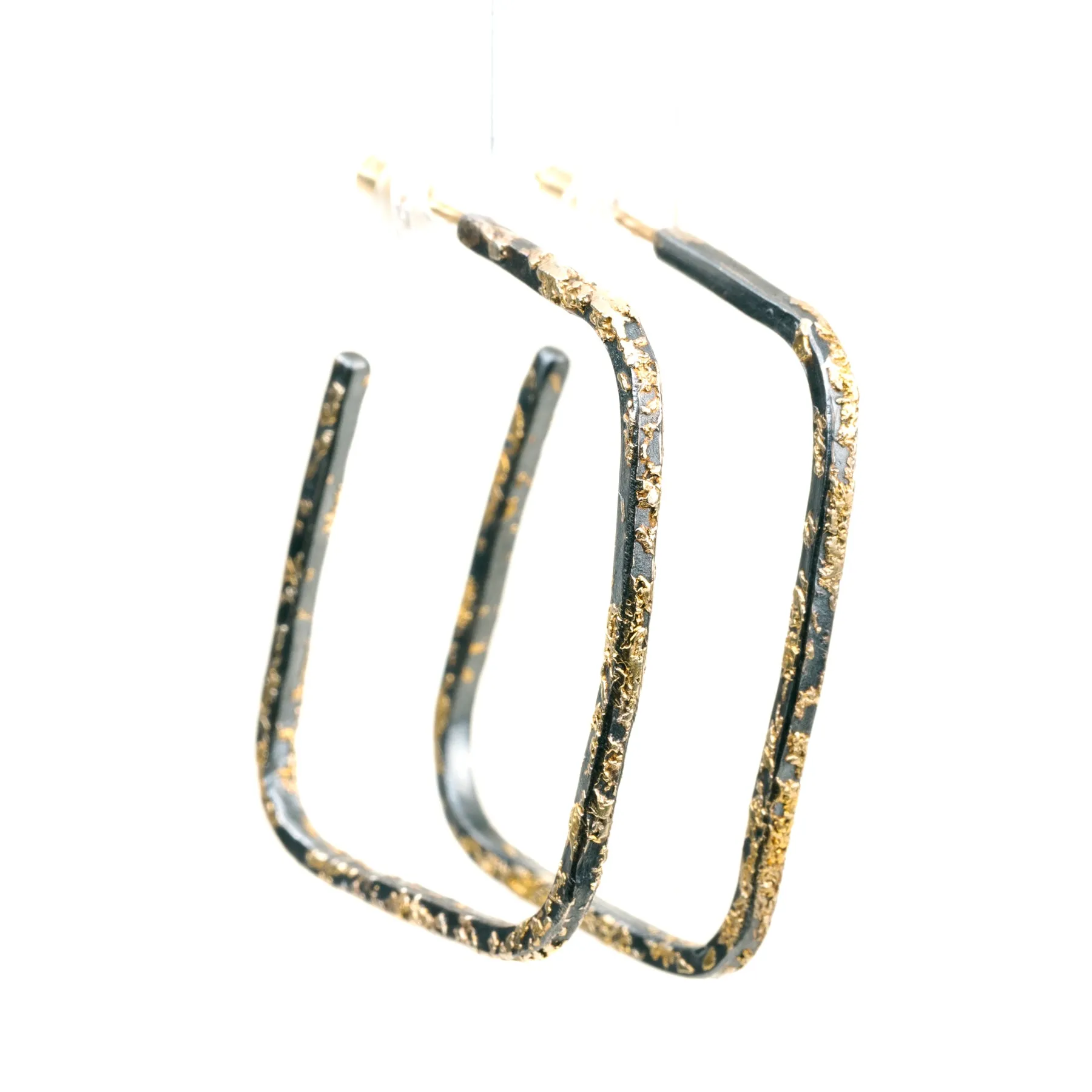 Slice Square Hoops - 22k/18k Gold   Oxidized Silver Cool feature