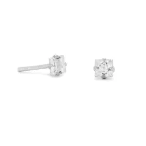 Small 3mm Square Cubic Zirconia CZ Stud Earrings Mens Sterling Silver Fashion Craft