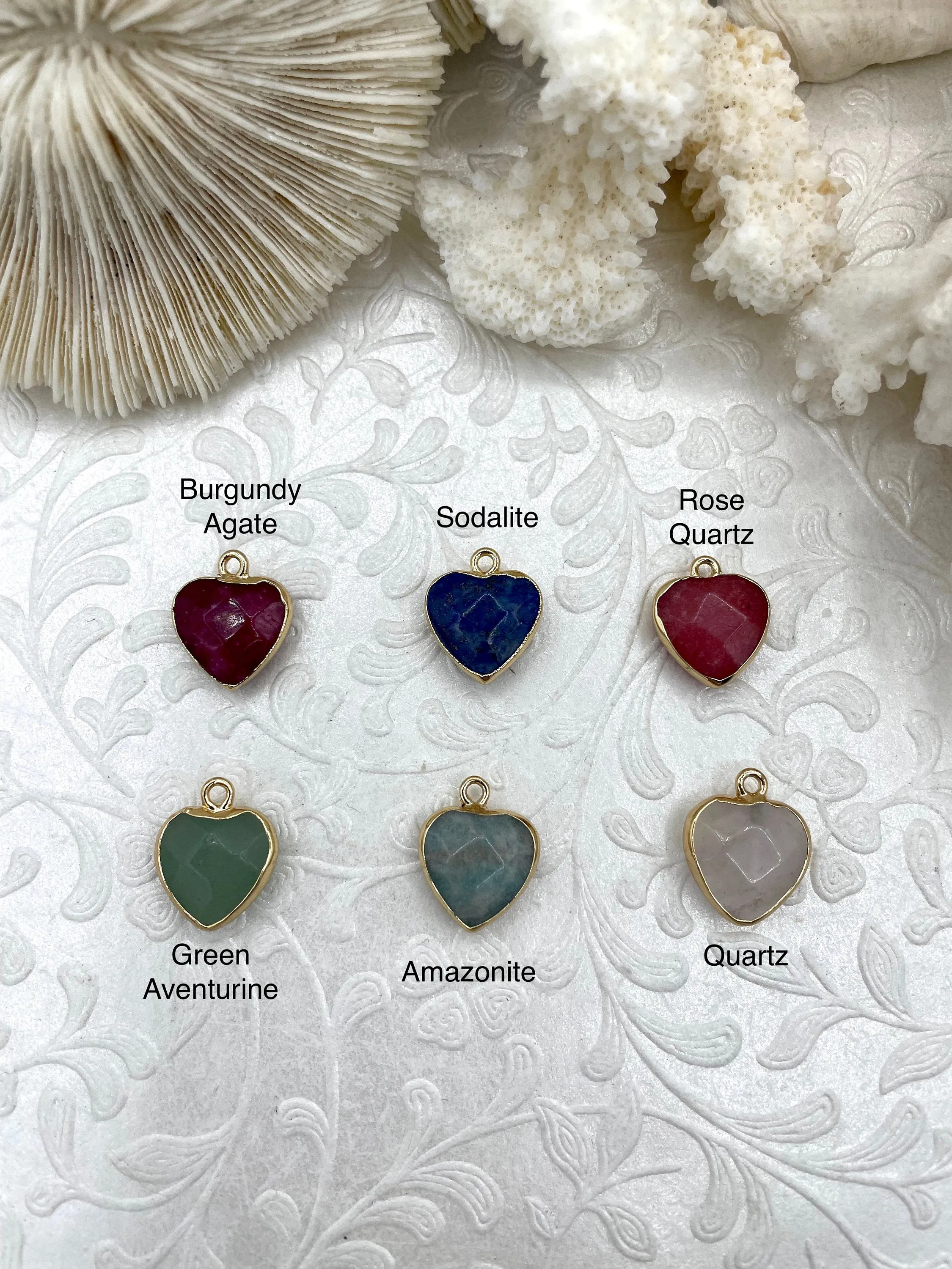 Small Heart Shaped Natural Stone Pendants Gold Soldered, Natural Stone Pendants, will come in a variety of patterns, 6 colors, Fast Ship Tied Item