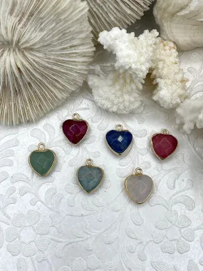 Small Heart Shaped Natural Stone Pendants Gold Soldered, Natural Stone Pendants, will come in a variety of patterns, 6 colors, Fast Ship Personal Detail