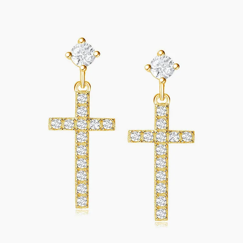 Small Little Cute Dangle Drop Cross Earrings Sleek Finish Stylish charm