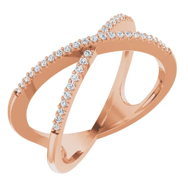 14K Rose 1/6 CTW Diamond Criss Cross Diamond Ring Bold Statement