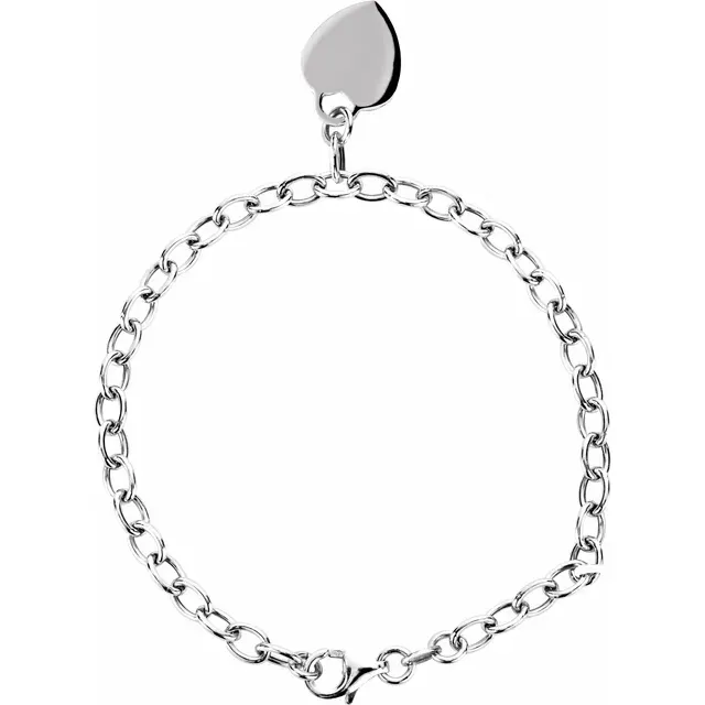 Sterling Silver Rolo 7.5" Bracelet with Heart Charm Just Seen Dressy Accent