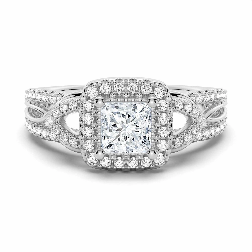 Princess Cut Moissanite Vintage Engagement Ring With Infinite Band Lustrous Highlight