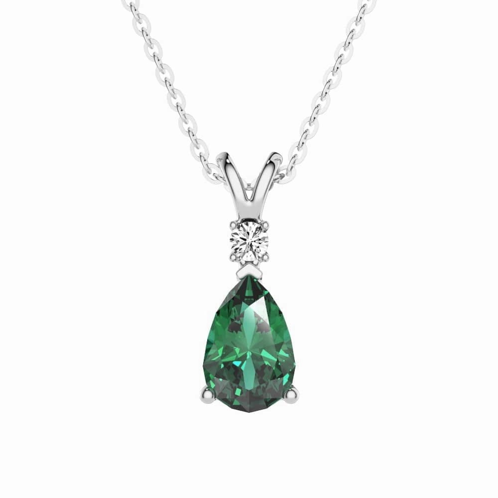 Layered Design Handmade Jewelry Pieces 1.7 CT. Pear Shaped Emerald Solitaire Pendant with White Sapphire