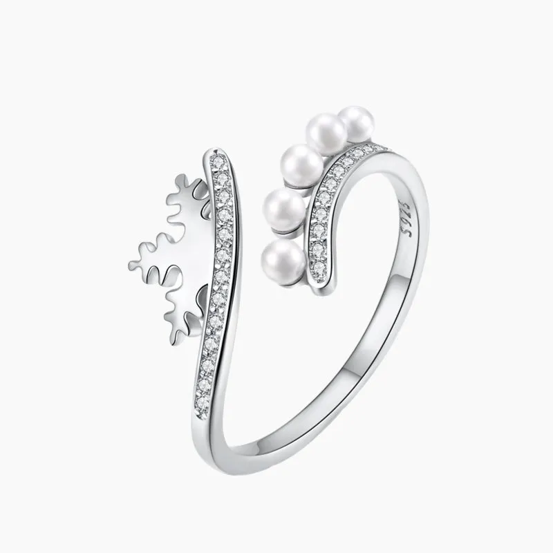 Shining Detail Editorial Look Snowflake Crown Sterling Silver Opening Ring