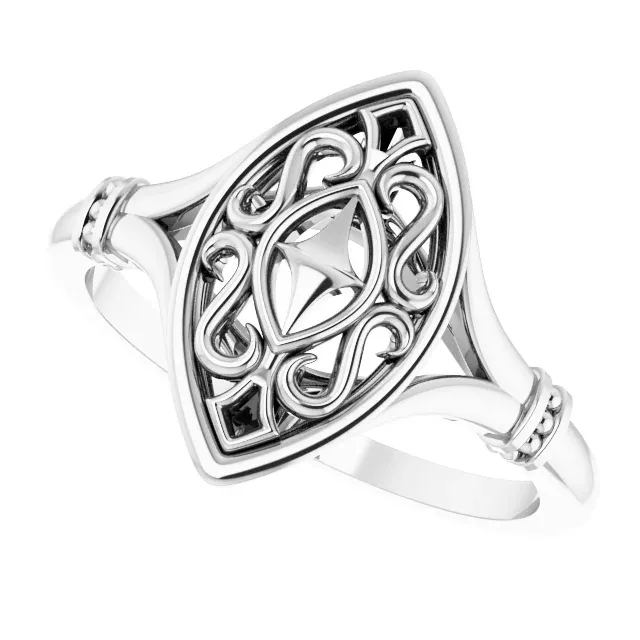 14K White Vintage-Inspired Ring Beautiful Product Guarantee Backed