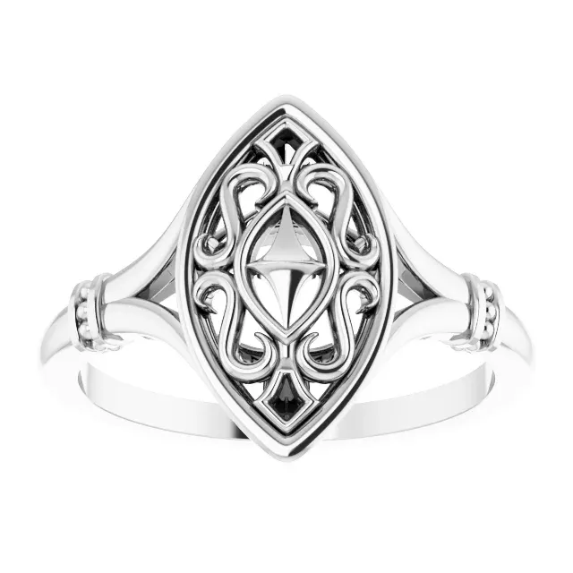 Classic Design 14K White Vintage-Inspired Ring