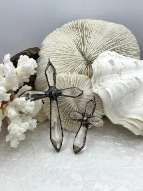 Soldered Cross Shaped Crystal Pendants and charms. Cross Shape Crystal, 2 styles, Large Gunmetal or Small Copper, 4mm Bale ID, Fast Shipping Fashion highlight