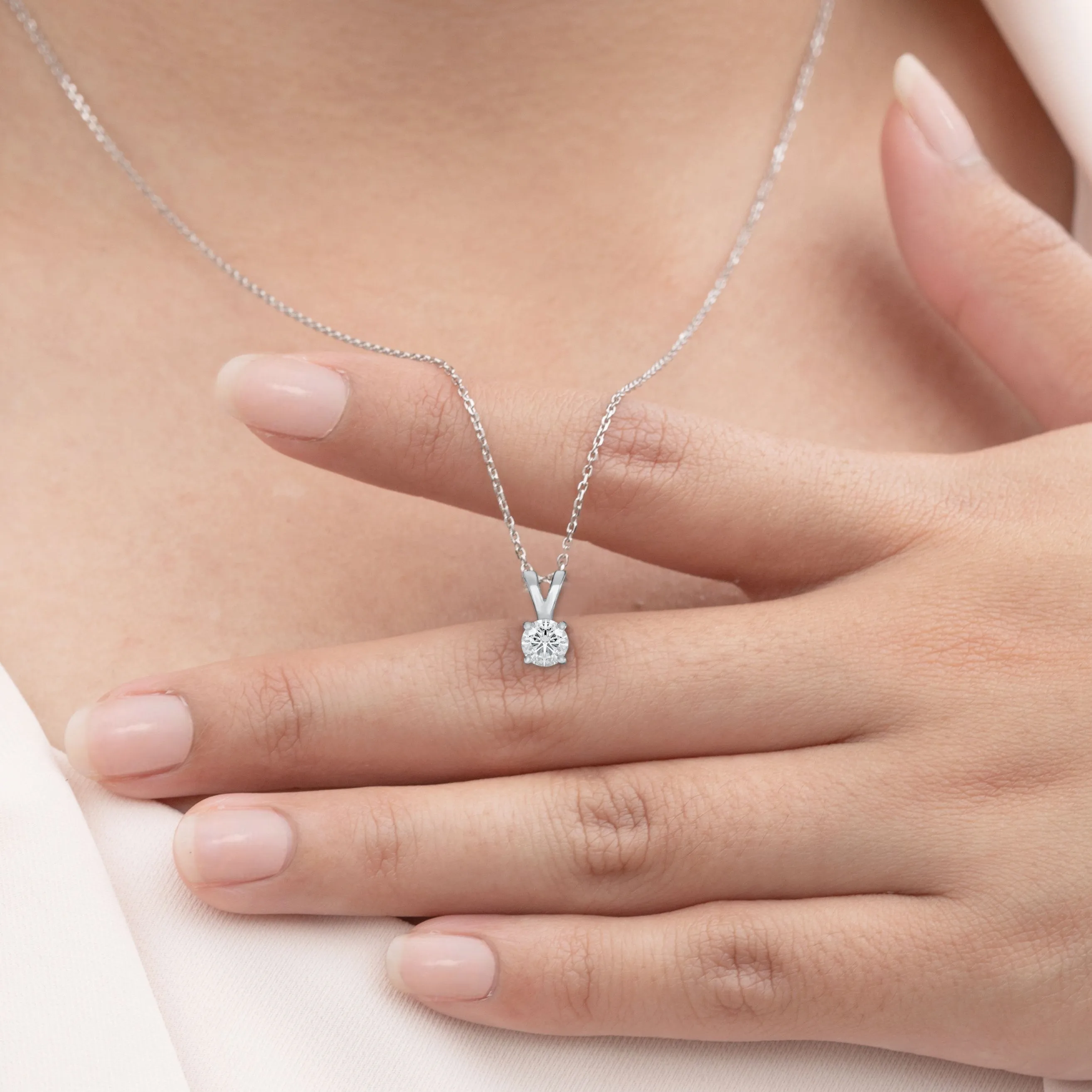 Beautifying Adornment Solitaire 0.25 Carat Round Shape Diamond Pendant Necklace In 18K White Gold Plating Over Silver