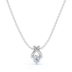 For Partner Solitaire 0.33 Carat Round Cut Diamond Criss Cross Pendant Necklace In White Gold