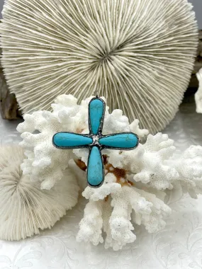 Luxury Present Everyday Adornment Turquoise Howlite Gunmetal Soldered Flower Pendant. Soldered Crystals flowers 47mm x 43mm x 8mm. 3mm ID, 5mm OD Bale. Fast Shipping