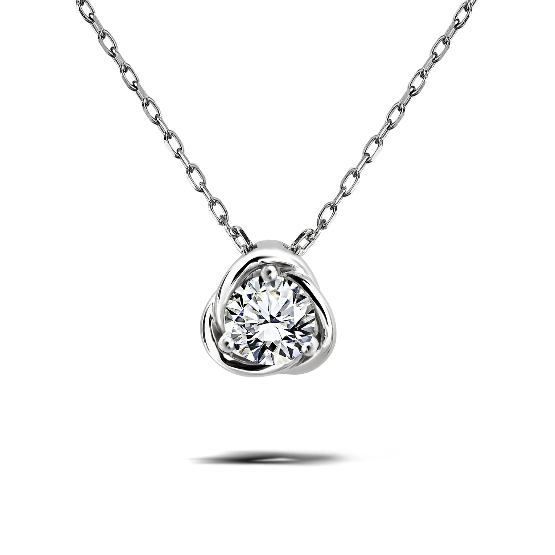 Certified Half Carat TCW Round Cut Lab Grown Diamond Petite Twist Pendant Necklace in 18K White Gold over Silver Inspiring Gift
