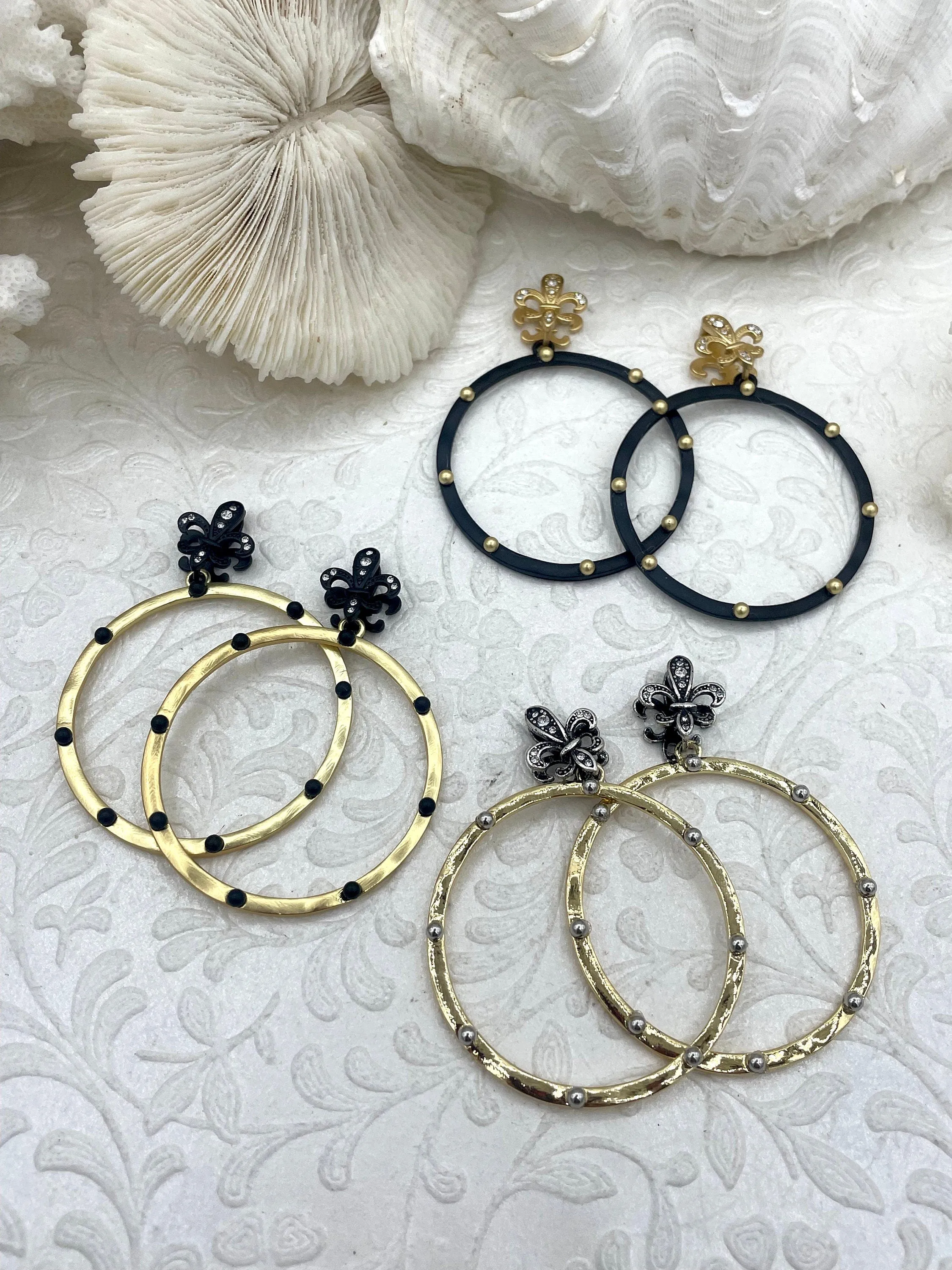 Round Hoop Ring Circle Pendant with Dots, Pendant or Earrings Artisan Ring, Hoop Charm, Closed Ring with Bale, 43mm, 7 Styles Fast Shipping Urban Style Mother Accent