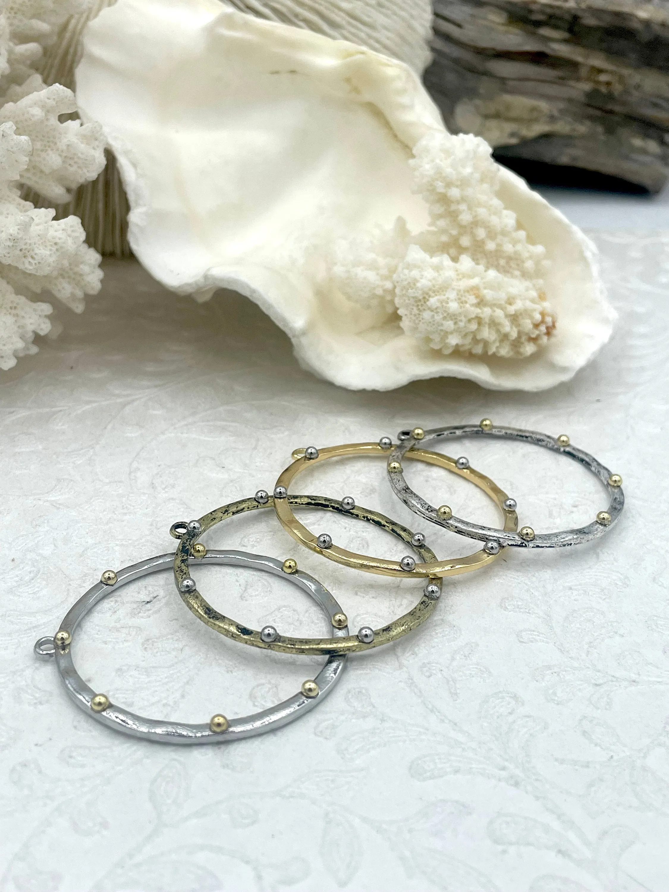 Premium Piece Round Hoop Ring Circle Pendant with Dots, Pendant or Earrings Artisan Ring, Hoop Charm, Closed Ring with Bale, 43mm, 7 Styles Fast Shipping