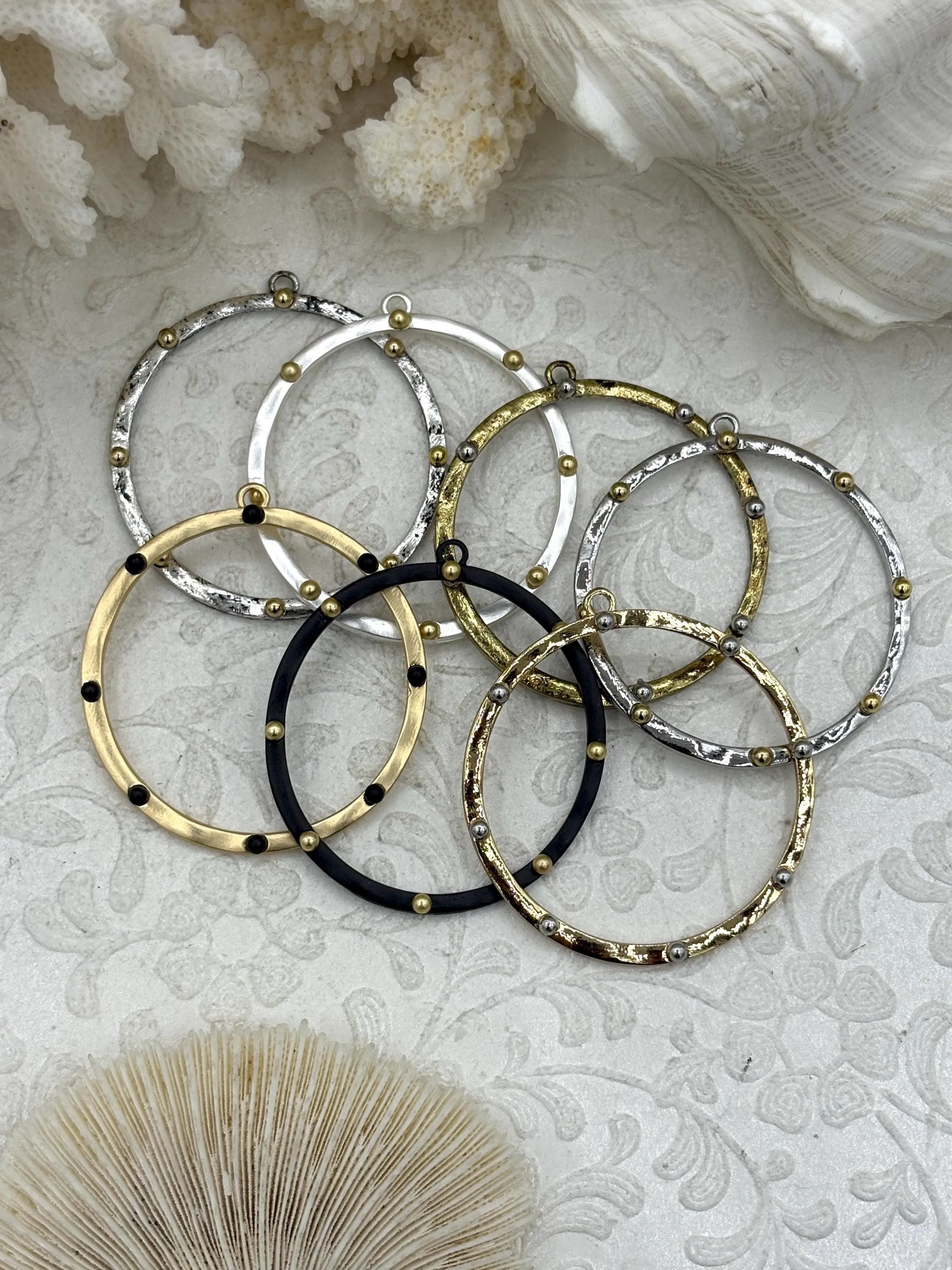 Round Hoop Ring Circle Pendant with Dots, Pendant or Earrings Artisan Ring, Hoop Charm, Closed Ring with Bale, 43mm, 7 Styles Fast Shipping Signature Touch