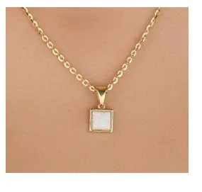 Business Meeting Jewelry Beautiful 1 Carat Princess cut Opal Solitaire Pendant Necklace in 18k Yellow Gold over Silver