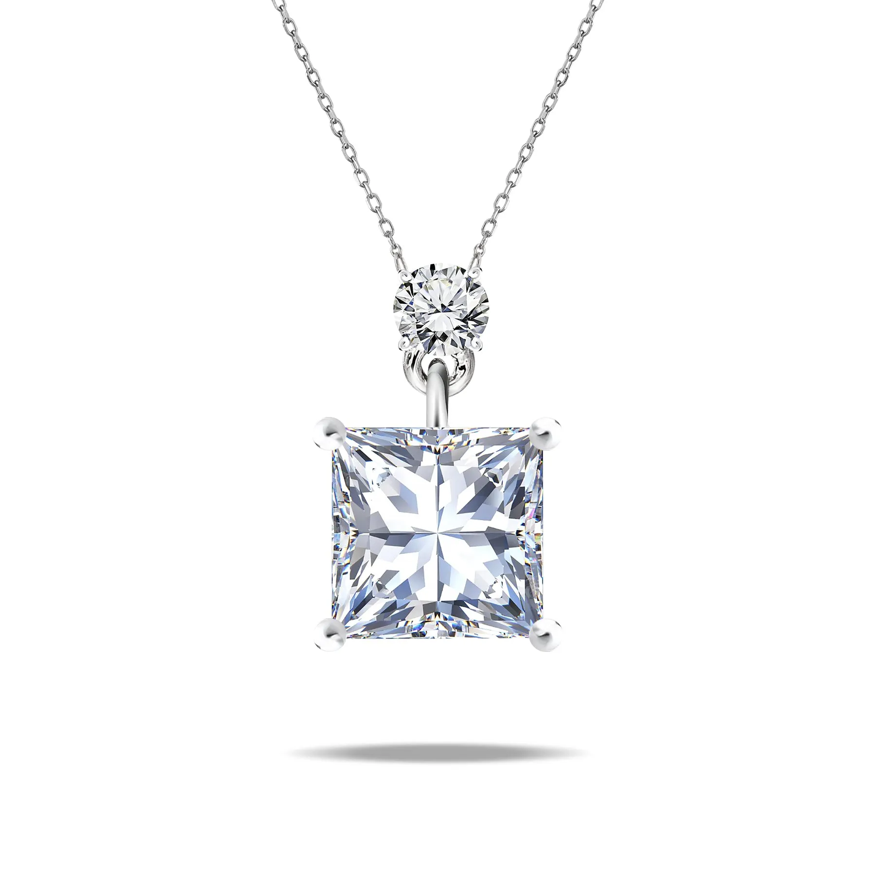 Son Gift Sophisticated 1.2 Carat Round and Princess Cut Moissanite Pendant Necklace for Women in 18k White Gold over Silver