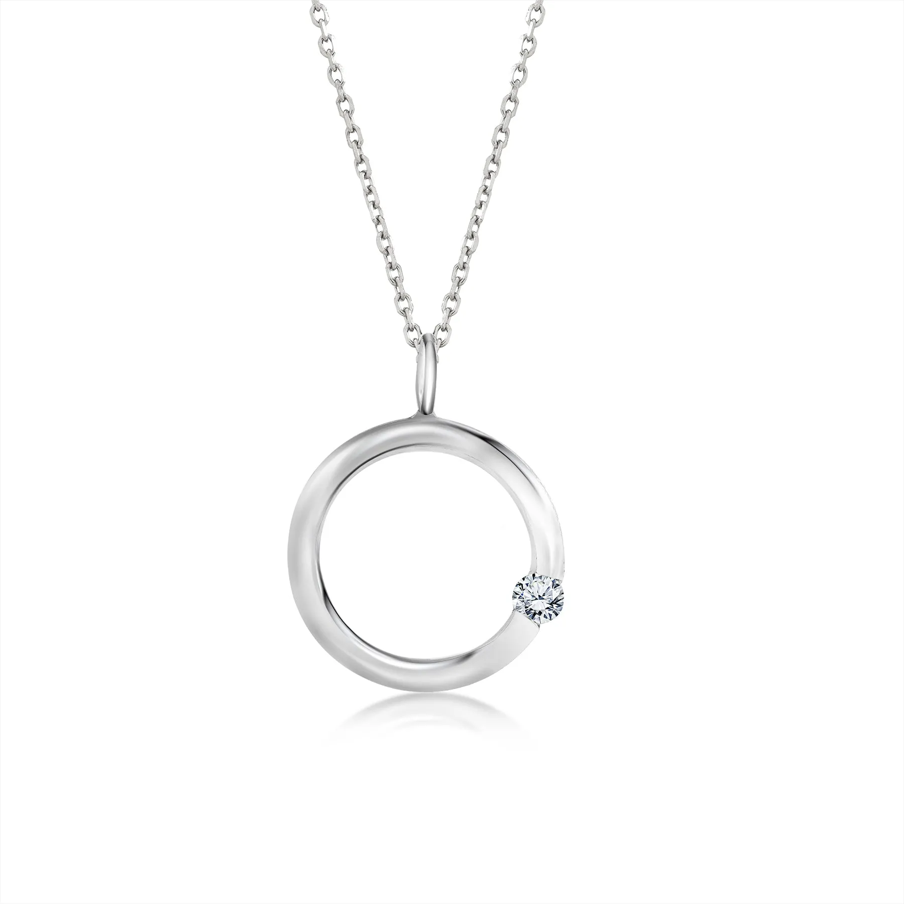 Equipping Adornment Decorative Pendant Diamond Accent Pendant - Classic Diamond Circle Necklace in 18K White Gold Over Silver - Jewelry Gift for Women