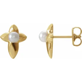 Bold Pop Creative Craft 14K Yellow Freshwater Cultured Pearl Cross Earrings