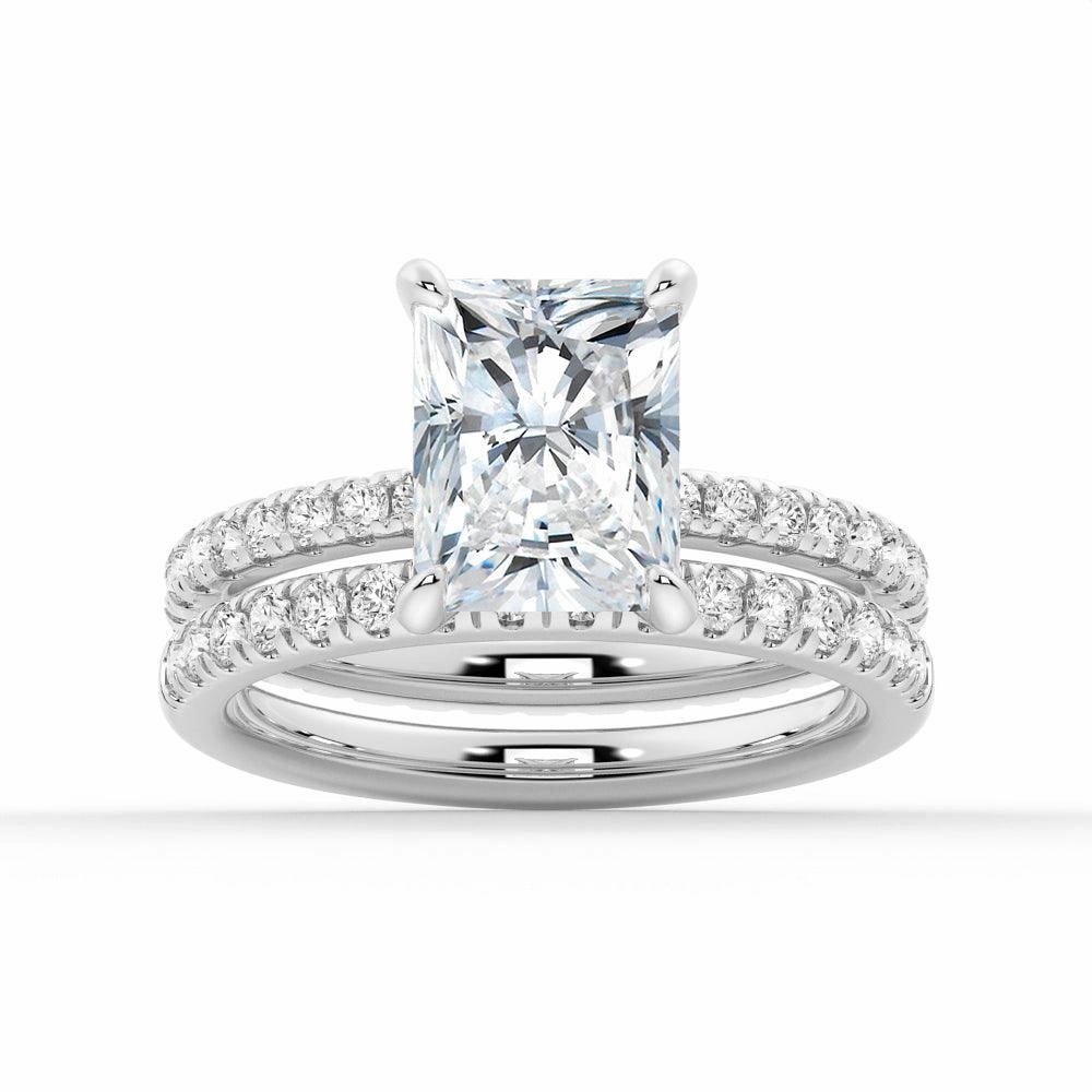 Weekend Style Birthday Style Solitaire Radiant Cut Moissanite Ring Set with Matching Wedding Band