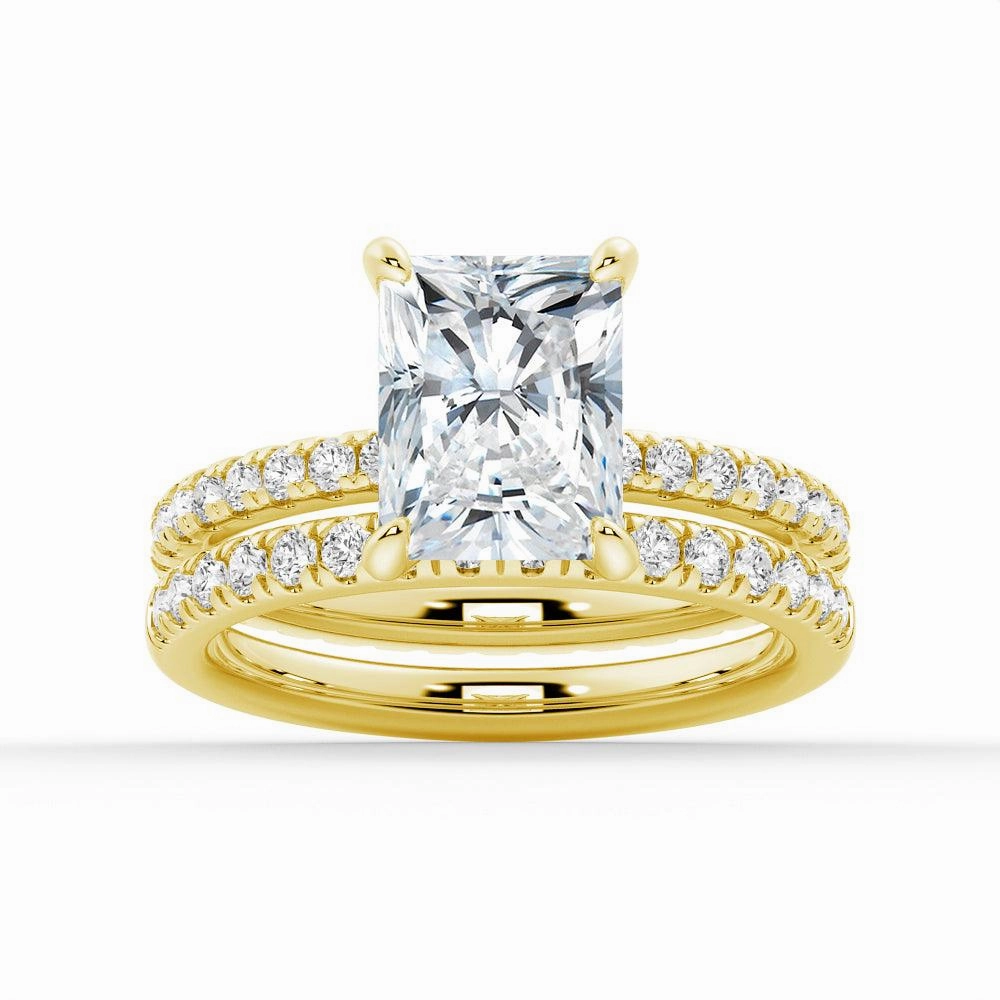 Solitaire Radiant Cut Moissanite Ring Set with Matching Wedding Band Precious Appeal Custom Finish