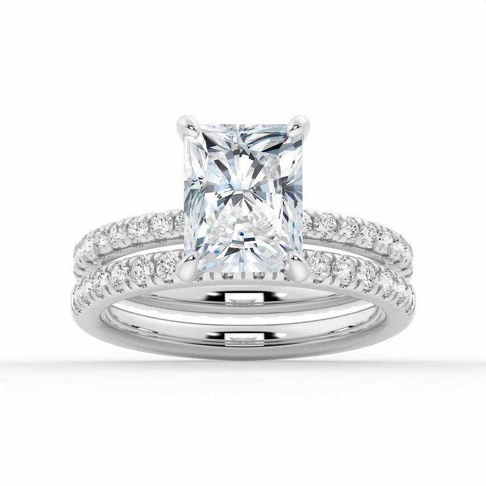 Exclusive Gifts Solitaire Radiant Cut Moissanite Ring Set with Matching Wedding Band