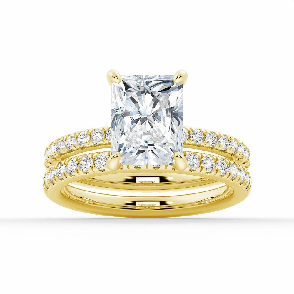 Shiny Treasures Timeless Craft Design Solitaire Radiant Cut Moissanite Ring Set with Matching Wedding Band