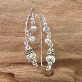 Fluted Sterling Silver Beads Fancy Ear Crawlers - Ear Sweep 10 Night Ornament Polished Decor