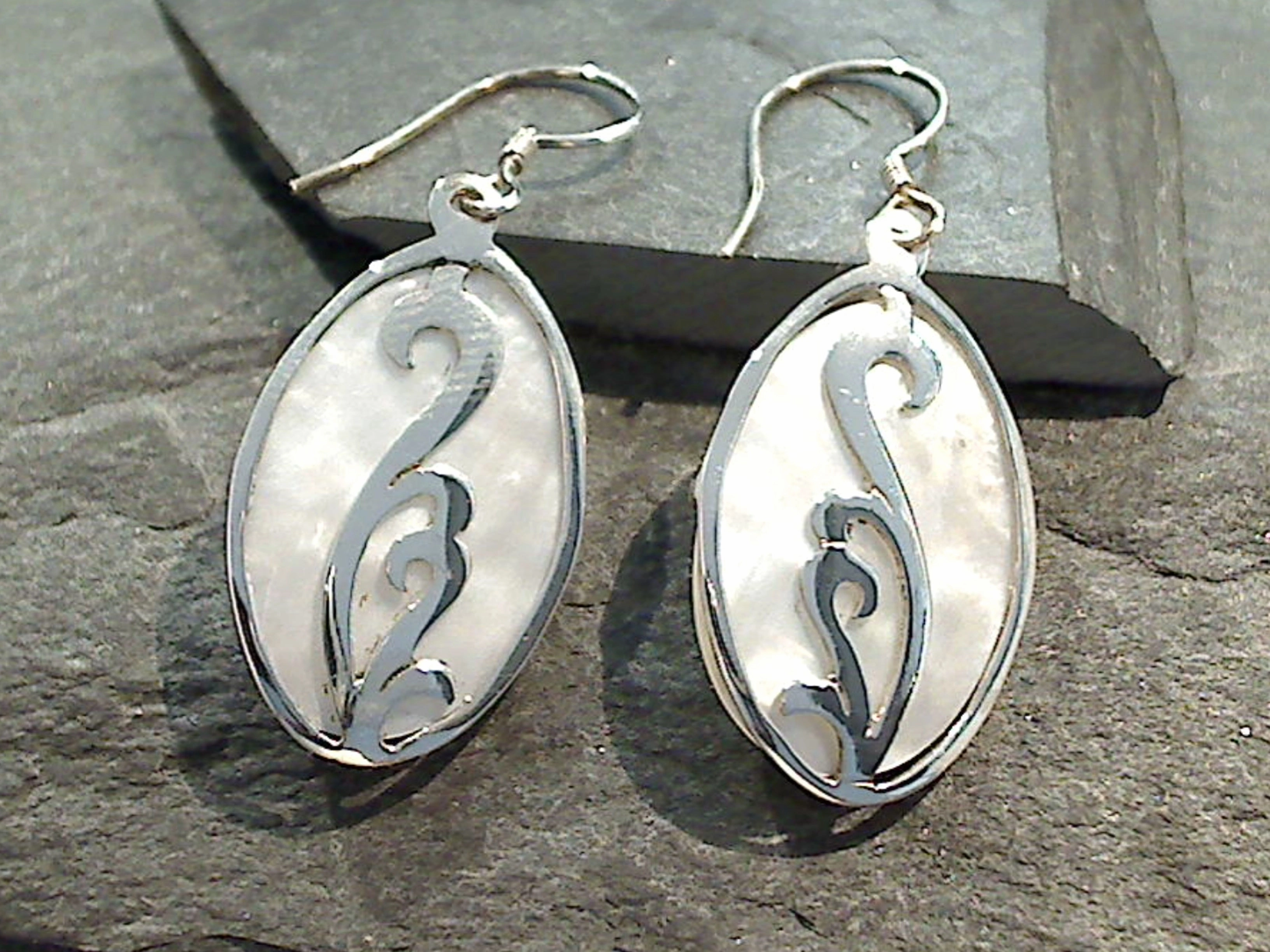 Oversized Jewelry Sophisticated Feature Mother Of Pearl, Sterling Silver Earrings