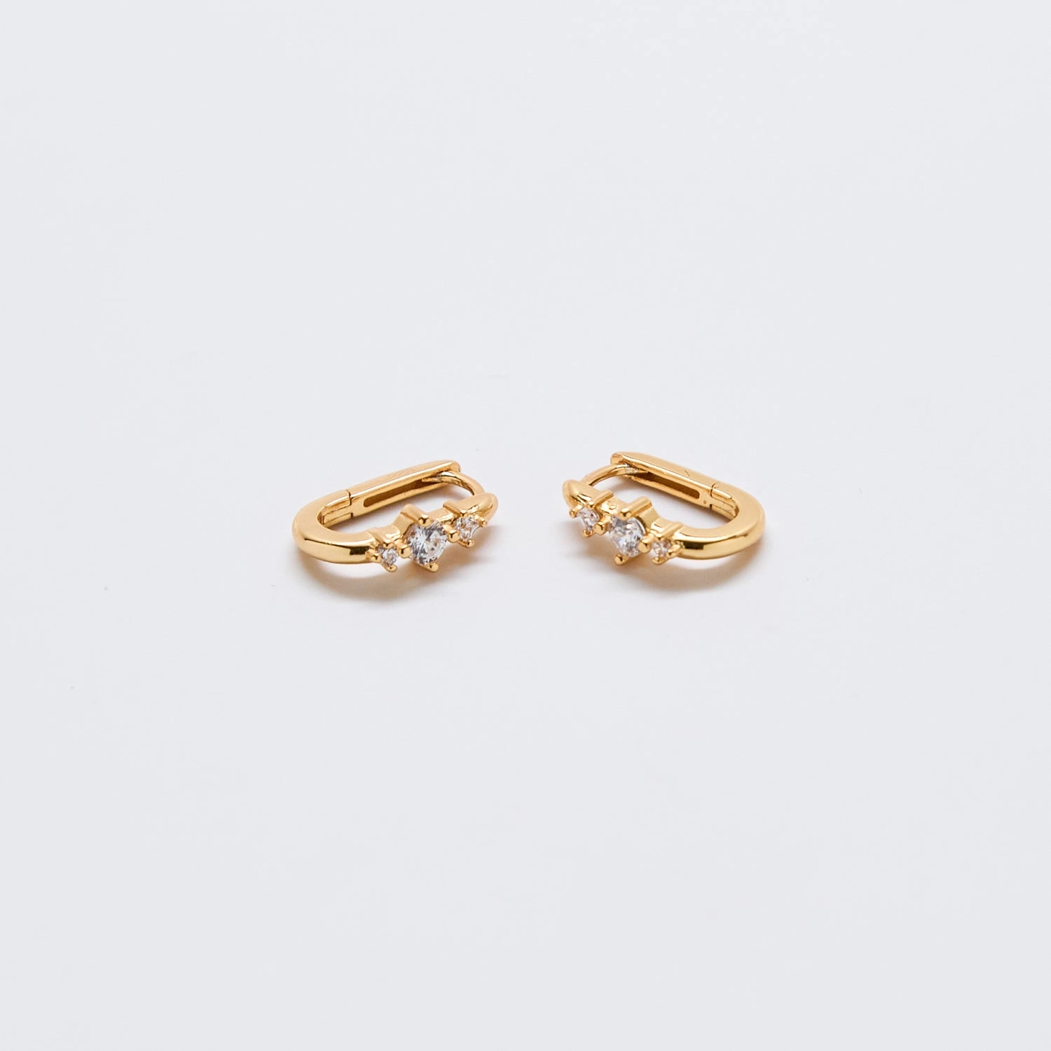 White CZ Square Huggie Earrings Evening Mood Contemporary Detail