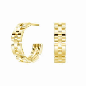 Vibrant Jewelry Shine Finish Watch Strap Motif Textured Link Hoop Earrings