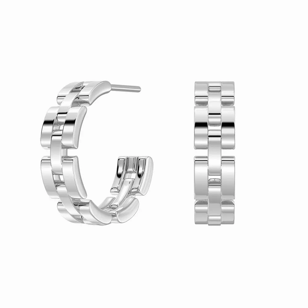 Glam Lookbook Shine Moment Watch Strap Motif Textured Link Hoop Earrings