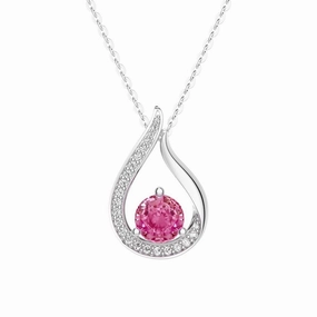 1 CT. Floating Pink Sapphire Tulip Pendant with Diamonds Iconic Accent Stylish Sparkle