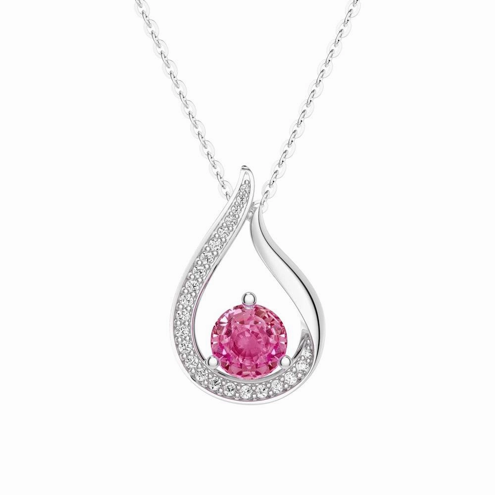 1 CT. Floating Pink Sapphire Tulip Pendant with Diamonds Iconic Accent Stylish Sparkle