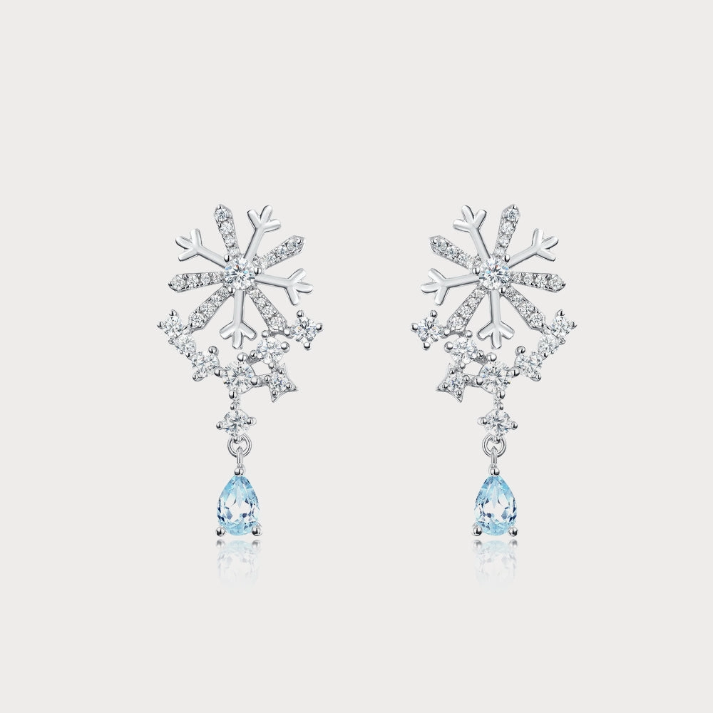 Cerulean Snowflake Earrings Metallic Adornment Stunning Style