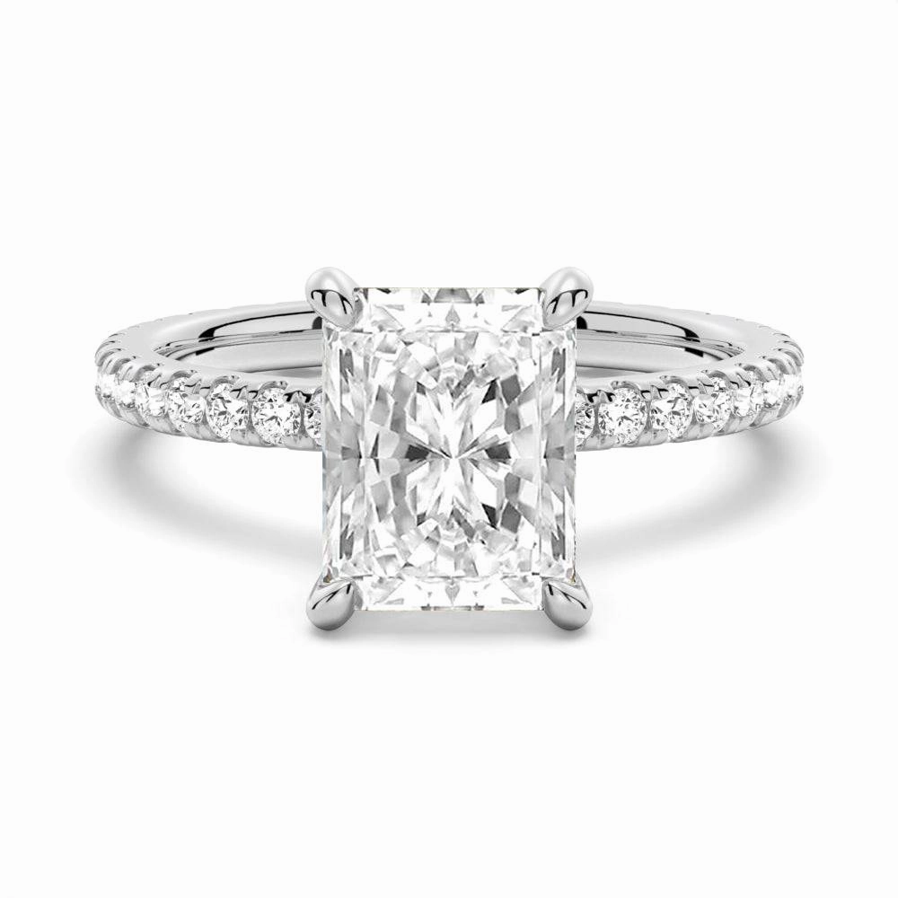 Vibrant Craftwork Radiant Cut Moissanite Engagement Ring With Eternity Pave Shank