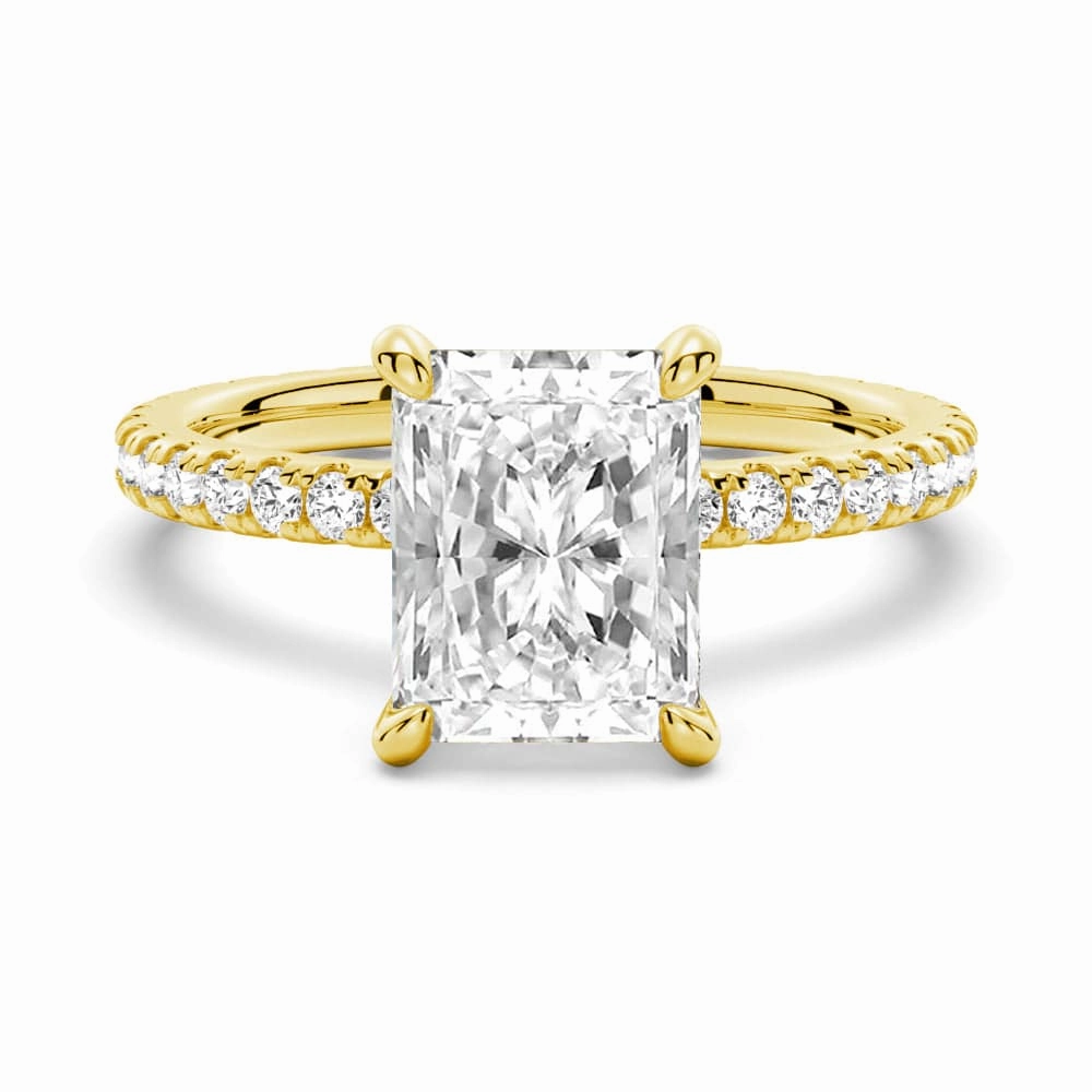 Night Mood Minimalist Charm Radiant Cut Moissanite Engagement Ring With Eternity Pave Shank