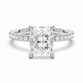 Radiant Cut Moissanite Engagement Ring With Eternity Pave Shank Formal Fit