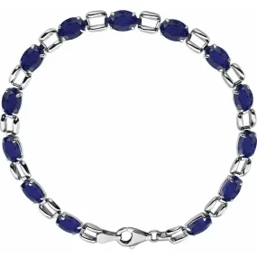 Nice Touch 14K White 7x5 mm Oval Lab-Grown Blue Sapphire 7" Bracelet